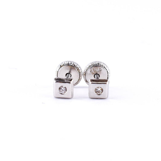 Aretes Cuadro con Brillantes Oro Blanco 0.02ct