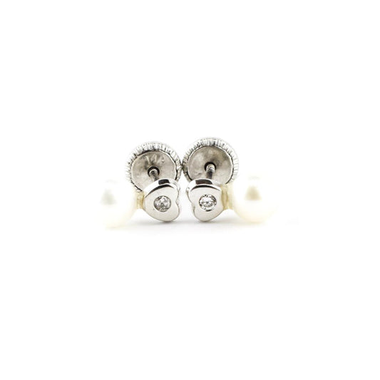 Aretes Corazón Brillante-Perla Oro Blanco 0.02ct